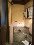 土間コンクリート、脱衣室床モルタル塗り完了